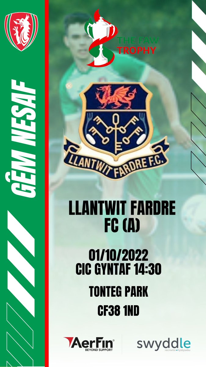ClwbCymric's tweet photo. Gêm oddi cartref yn erbyn @FFardre ddydd Sadwrn yma, yn ail rownd Cwpan FAW.

Cic gyntaf am 14:30, dewch draw i gefnogi! 💚

#cymric https://t.co/D4yMSuhpgE