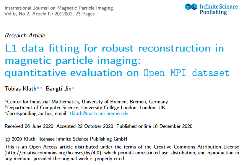 International Journal on Magnetic Particle Imaging tweet media