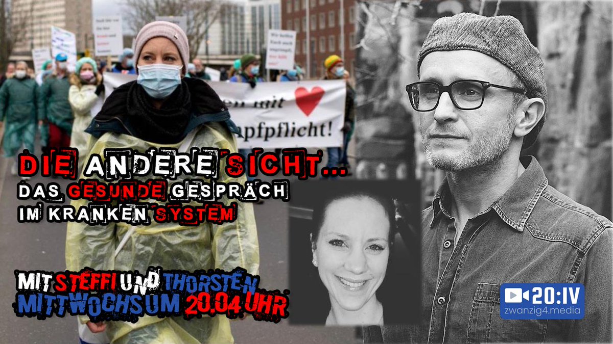 Zwanzig4M's tweet photo. ⚠️ 20:IV - "Die andere Sicht - Das gesunde Gespräch im kranken System"
👉 Gast: Nachtschwester Stefanie Dietrich

➡️ Thema: Bettenknappheit oder Personalmangel? 
-> Aktuelle Situation in den Krankenhäusern. 
Wann gehen die geimpften Kollegen auf die Straße?

➡️HEUTE um 20:04 Uhr https://t.co/hT1rt7eaMG