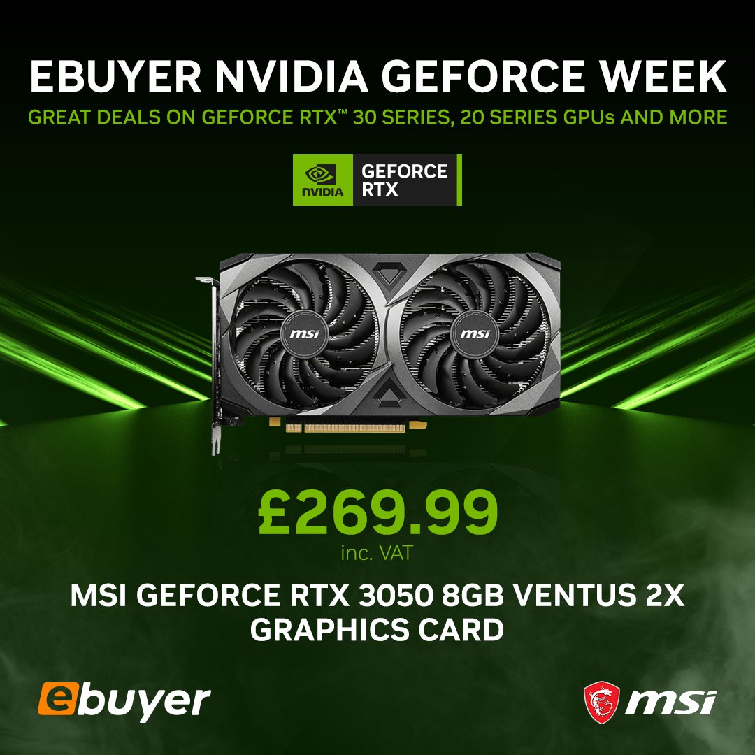 Ebuyer's tweet photo. π’ It's the third day of NVIDIA GeForce Week! π’
Upgrade your system without breaking the bank.
Tackle the latest games with a new GeForce GPU.
Limited time offer.
Next day delivery available π https://t.co/W2UaLMKmaR
@NVIDIAGeForceUK #GeForceWeek @MSI__UK https://t.co/qP2mG8fOzp