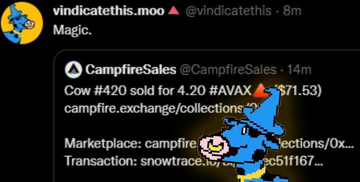 AvaxArrogant's tweet photo. TFW you accept an offer before you check the Token ID... 😅
🐮💨 🔥🔥
@CashCowsMoo
@vindicatethis
#FourTwenty #Avalanche #Moo #Milk #cashcows #Magic #HighWizard https://t.co/Q6lKuwBgvA