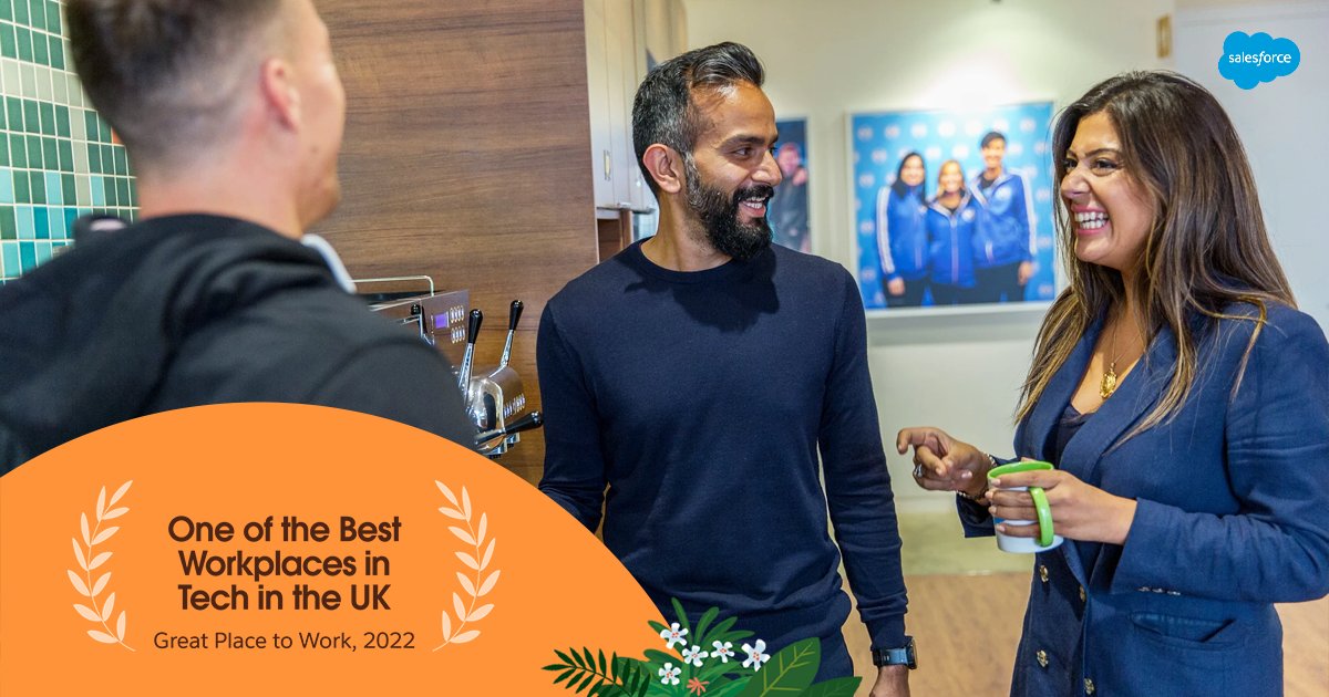 salesforcejobs's tweet image. Today we are celebrating our @SalesforceUK team being named one of the UK’s Best Workplaces in Tech 2022 by @GPTW_UK! Visit sforce.co/3foapWD to explore life at Salesforce 🇬🇧 #BestWorkplaces