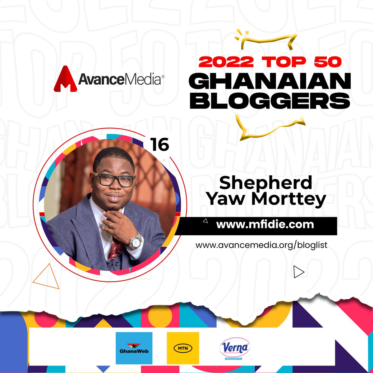 avancemedia's tweet photo. Congratulations to Shepherd Yaw Morttey, on ranking as No. 16 on Avance Media's 2022 Top 50 Ghanaian Bloggers ranking with the blog https://t.co/ROfNgFU2gh
@mfidieHQ
@smorttey
Visit https://t.co/kHROGk1L2G for full list
#AvanceMedia #TopGHBloggers https://t.co/XHckWWZ6vW