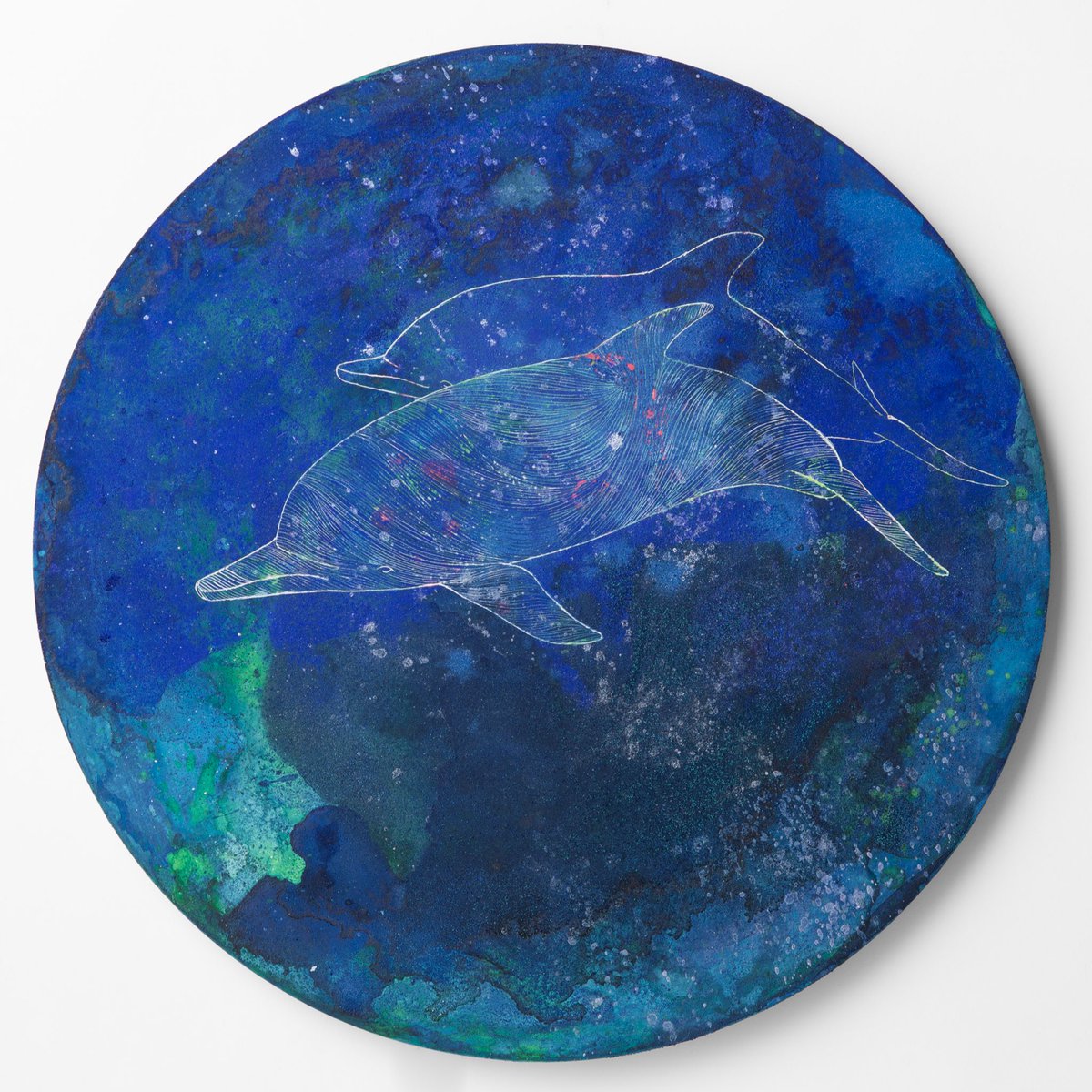 no humans round image traditional media painting (medium) fish whale blue theme  illustration images