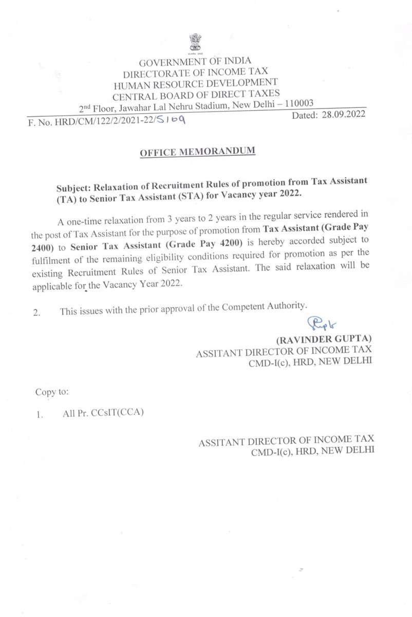 AICESTMOA_CBIC's tweet photo. Many congratulations to the employees of our sister department @IncomeTaxIndia for getting the relaxation. https://t.co/TgXEePjxJu