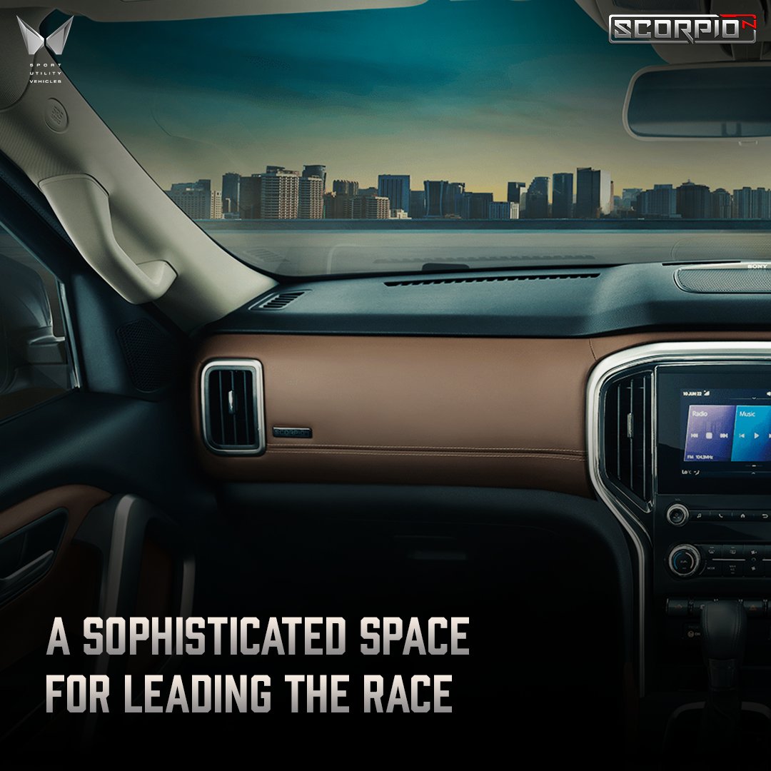 MahindraScorpio's tweet photo. Commanding presence with sophisticated essence. Conquer the city roads while sitting in a comfortable cabin made with rich coffee leatherette interiors of the All-New Scorpio-N.

#AllNewScorpioN https://t.co/0mc7YFq4ic