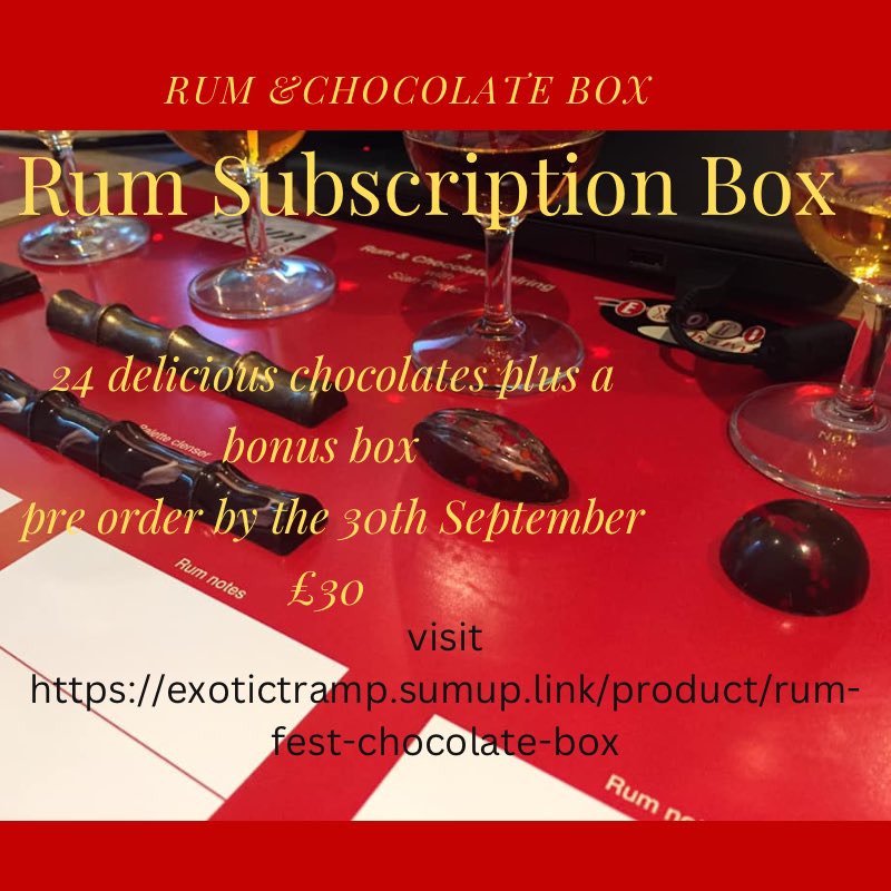 We have been having some technical hitches with our web site so if you are wanting to pre order your subscription box for the Rum Festival please us the online shop link and let us know which day you will be attending Thank you! exotictramp.sumup.link/product/rum-fe…