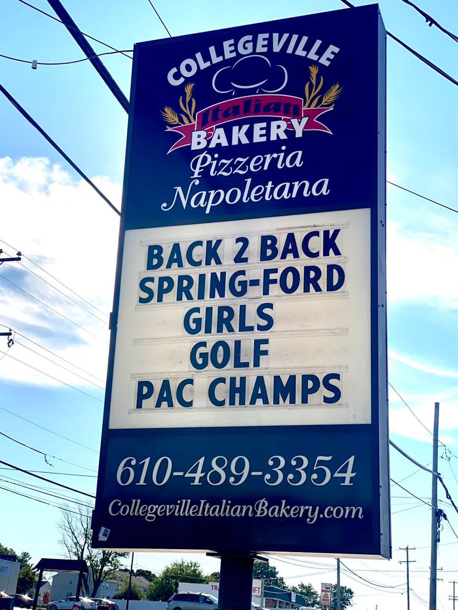CvilleBake's tweet photo. Shakin’ things up with the BACK TO BACK PAC CHAMPS! 🏆🏌🏻♀️
Thanks so much to Head Coach John Brennan & @SFRamsGirlsGolf for celebrating this outstanding accomplishment with us!
Congratulations, Rams! @SpringFordASD
#collegevilleitalianbakery #morethanabakery #springfordproud https://t.co/fMDpkiuH3h
