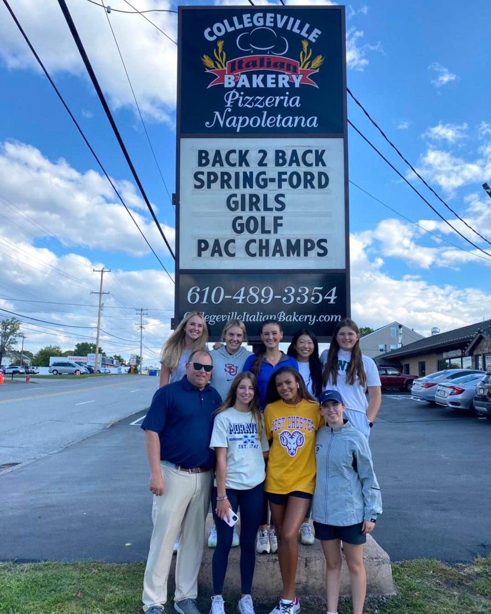 CvilleBake's tweet photo. Shakin’ things up with the BACK TO BACK PAC CHAMPS! 🏆🏌🏻♀️
Thanks so much to Head Coach John Brennan & @SFRamsGirlsGolf for celebrating this outstanding accomplishment with us!
Congratulations, Rams! @SpringFordASD
#collegevilleitalianbakery #morethanabakery #springfordproud https://t.co/fMDpkiuH3h