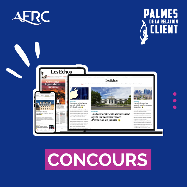 🎉 CONCOURS - L'AFRC est heureuse de pouvoir faire gagner 28 abonnements d'un an au média Les Echos, format digital.✨ Pour participer :

📰 Suivre le compte de l'AFRC📰 Être présent à la cérémonie des Palmes 📰 Répondre au questionnaire bit.ly/3LKNQrg

Bonne chance 🍀
