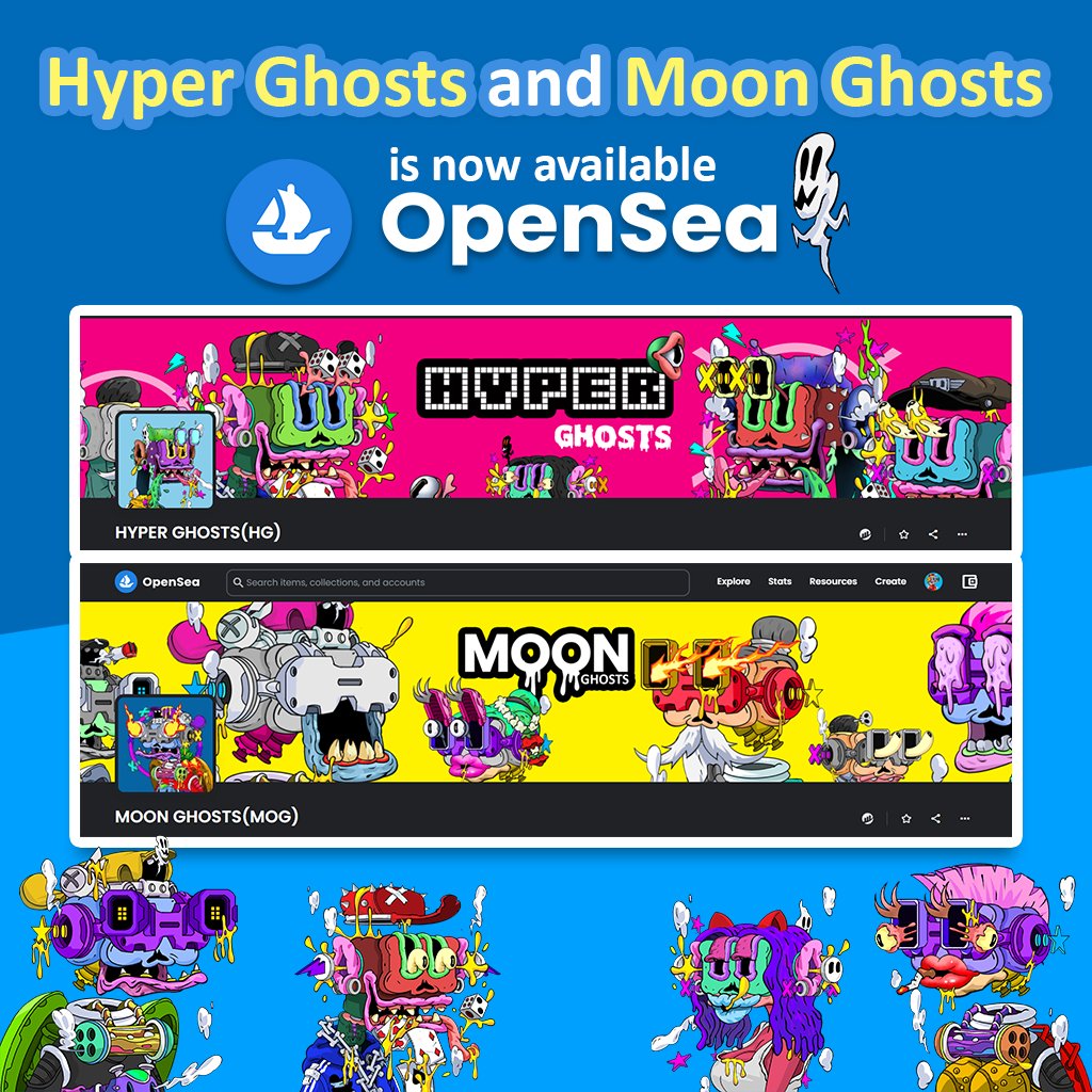 💀 Our Hyper Ghosts and Moon Ghost are now listed on <a href="/opensea/">OpenSea</a>

Please check them out 👇
💀 opensea.io/collection/hyp…

💀 opensea.io/collection/moo…

#nftcollectors #NFTProject #tweetshiftbot