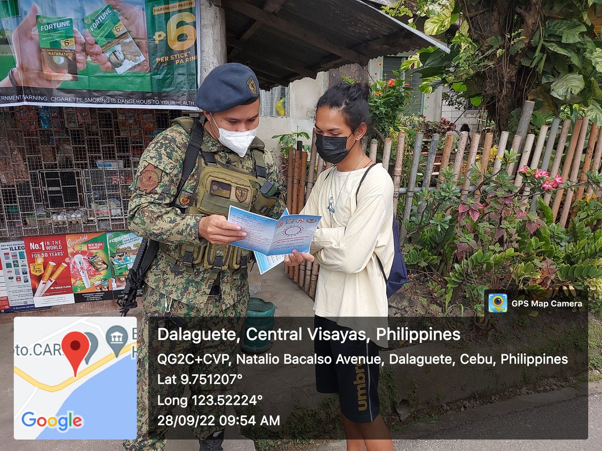 Rpscoyrpsb7's tweet photo. 𝙁𝙄𝙂𝙃𝙏 𝘼𝙂𝘼𝙄𝙉𝙎𝙏 𝙏𝙀𝙍𝙍𝙊𝙍𝙄𝙎𝙈
RMFB 7, Dalaguete - Personnel of Technical Support Company Pat Morito John T Bulandres conducted Anti-Terrorism, Anti Criminality and Drug Awareness to the residents of  Brgy. Poblacion, Dalaguete, Cebu on September 28, 2022. https://t.co/VlTDGhu8KF