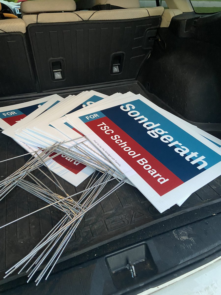 willsondgerath's tweet photo. First set of signs ready for delivery! #Sondgerath4TSCSchools https://t.co/5YCIO8VonD