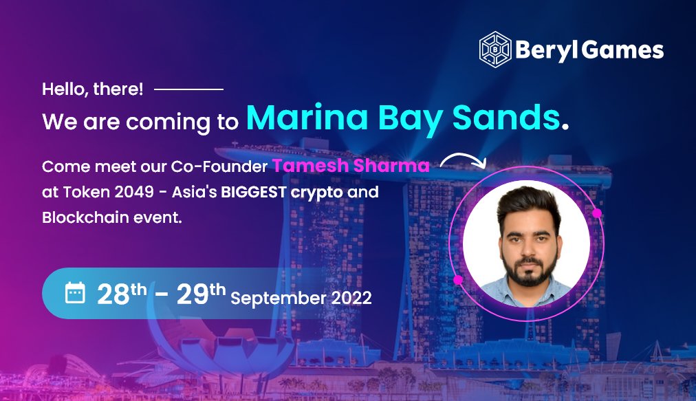 Zuper_Games's tweet photo. Are you coming to @token2049? 

Make sure you don't miss our co-founder @Tamesh_Sharma at the event. 🥳

🗓️28th - 29th September 2022
Marina Bay Sands, Singapore

#token2049day1 #berylgames #nft2049 #play2earn #token2049 https://t.co/7JC0p4S0L7