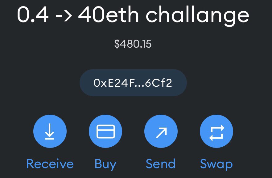 Starting my 0.4ETH  to 40ETH challenge

Yes it’s ambitious, but if you want to follow my calls just comment under this tweet I’ll send you a discord invitation!