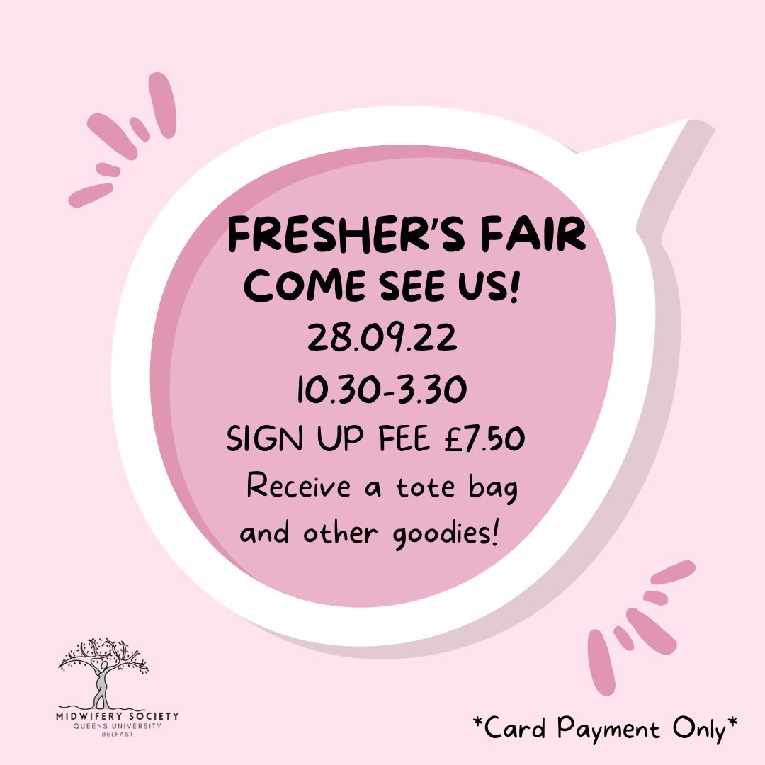 Sept 2022 Cohort - Say Hello to Kathryn, Rebekah and Megan on Wednesday 28th September @ the QUB Freshers Fair @ Mandela Hall in the new SU!
Sign up, ask questions and get some amazing freebies♥️
£7.50 membership for all cohorts using this link: fixr.co/event/freshers…