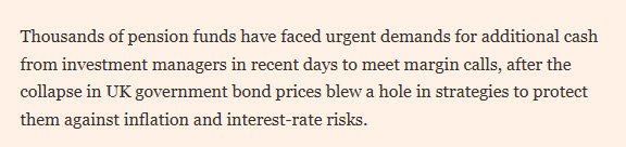 JoshYoung's tweet image. BoE warns of risk to UK financial stability as it intervenes in gilt market

Or in other words, the UK is back to quantitative easing, with inflation at 10%, to avoid pension blow-ups and other similar issues.

Will this happen in the US soon?