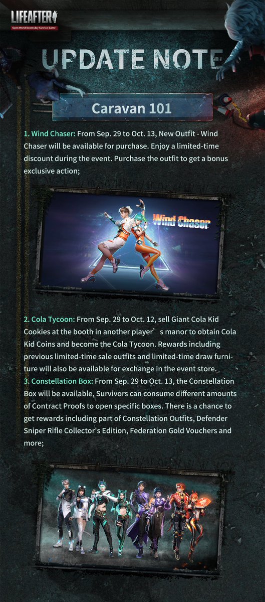 LifeAfter_en's tweet photo. #LifeAfter
#UpdateNote
Dear Survivors, This is Radio 101 transmitting across all AM frequencies, calling all survivors. To ensure a better game experience, we are performing an update on 09/29!
📌SEA & AU Server
8:00 -8:30 (UTC+8)
📌NA Server
16:30-17:00 (UTC+8) https://t.co/CaCybnmQaH