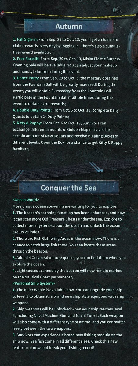 LifeAfter_en's tweet photo. #LifeAfter
#UpdateNote
Dear Survivors, This is Radio 101 transmitting across all AM frequencies, calling all survivors. To ensure a better game experience, we are performing an update on 09/29!
📌SEA & AU Server
8:00 -8:30 (UTC+8)
📌NA Server
16:30-17:00 (UTC+8) https://t.co/CaCybnmQaH