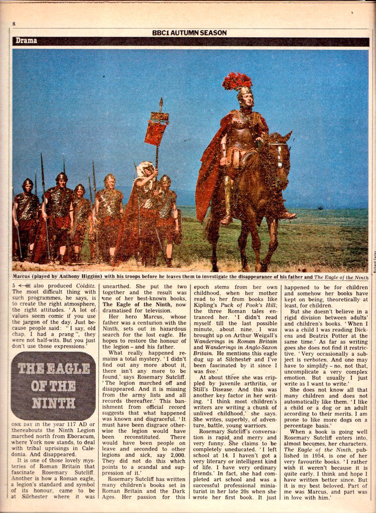 rsutcliff's tweet photo. This from Radio Times 4/9/77 (via @ProfTonyPollard & @woodg31) 👇 on BBC TV version of The Eagle of the Ninth by Rosemary Sutcliff: the book of historical fiction & children’s literature perhaps most widely known of all her many (see https://t.co/COMs9H1Ma8 ) #TheEagleOfTheNinth https://t.co/ELKIbFhBaj