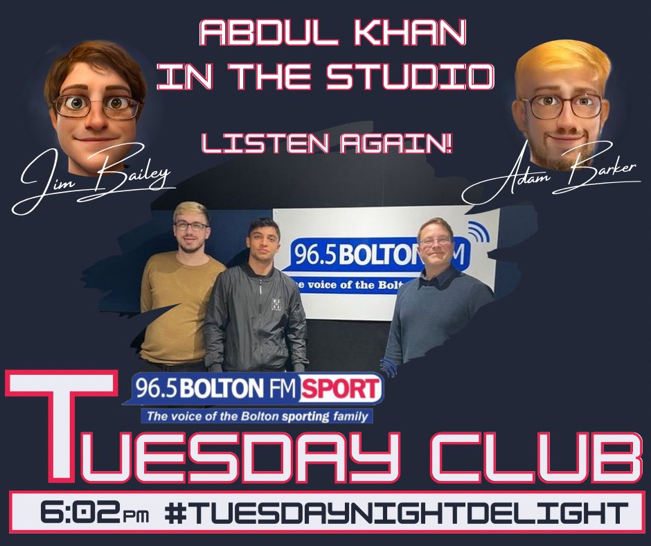 BOLTONFMSPORT's tweet photo. Last night Jim & Adam welcomed Undefeated Bolton Boxer @abdulkhanboxer ahead of his 7th pro fight, in hour two.
Listen again here: https://t.co/CGuqLLnZco
#Boxing #Bolton #Sport #TuesdayNightDelight https://t.co/pklK8ea8DM