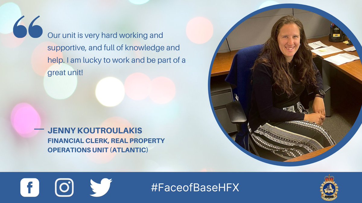 CFB_BFCHalifax's tweet photo. “Our unit is very hard-working and supportive, and full of knowledge and help. I am lucky to work and be part of a great unit!” - #FaceofBaseHFX Jenny Koutroulakis
➡️https://t.co/HlZBgtpqZb https://t.co/bgCDkgyiXh
