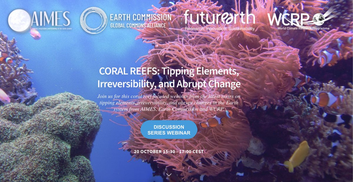 FutureEarth's tweet photo. How close are we to #CoralReefs tipping? Join the latest #TippingElements discussion series with experts @dobura, Joanie Kleypas @NCAR_Science & @AlbertNorstrm
📅20 October, 15:30 CEST
👉Register: https://t.co/ej59O3WMjs
#SafeJustPlanet #GlobalCommons #TippingPoints https://t.co/6xx2PpfUu5