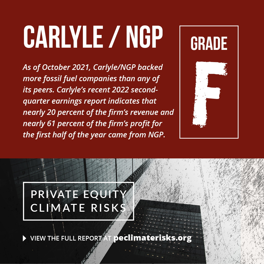 PEstakeholder's tweet photo. NEW: @OneCarlyle under fire for not disclosing their largest oil and gas investment, NGP. Just last week, the #PEClimateRisks Scorecard gave Carlyle an F for their large fossil fuel portfolio. Read more here: https://t.co/e937Gr6cUd https://t.co/NRhrns9q9n