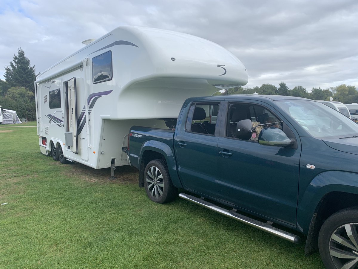 pdm30bmot's tweet photo. Arrived at Stratford on Avon with the 5th Wheel.  Fudge seems pleased with the parking! https://t.co/qLhfRtJ0Ji