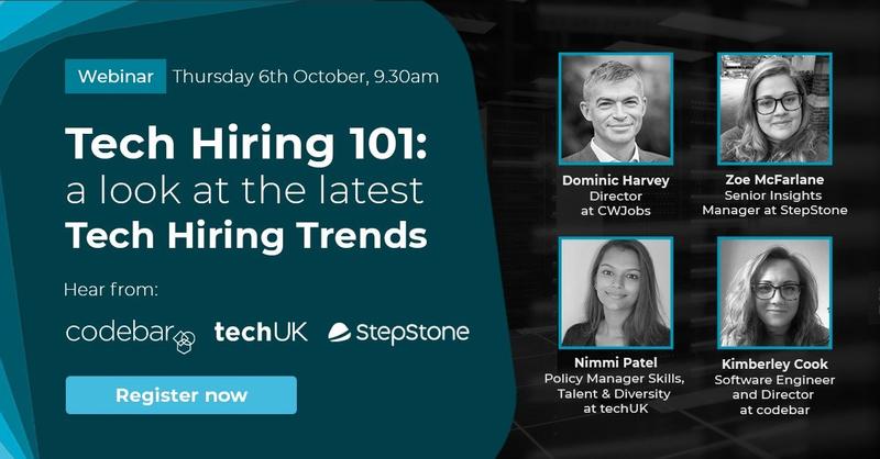techUK's tweet photo. Thrilled to partner with @CWJobsUK again⚡

Hear Zoë McFarlane from @stepstonegroup @nimmiptl from @techUK, @KimberleyCook91 from @codebar and Dom Harvey from @CWJobsUK on the latest #TechHiringTrends on 6 October at 09.30.

 👉 Register now: https://t.co/ExHd290Lf7 https://t.co/gPQWea00z5