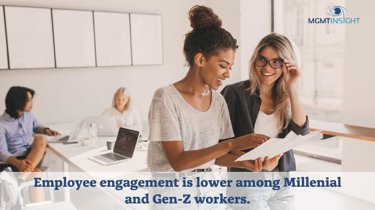 MGMTinsightLLC's tweet photo. Studies show that while employee engagement has fallen in the US overall, it’s much lower among Millennial and Gen-Z workers. #MillennialEmployees https://t.co/h7e6VCq9f9 https://t.co/hPQmVopNG8