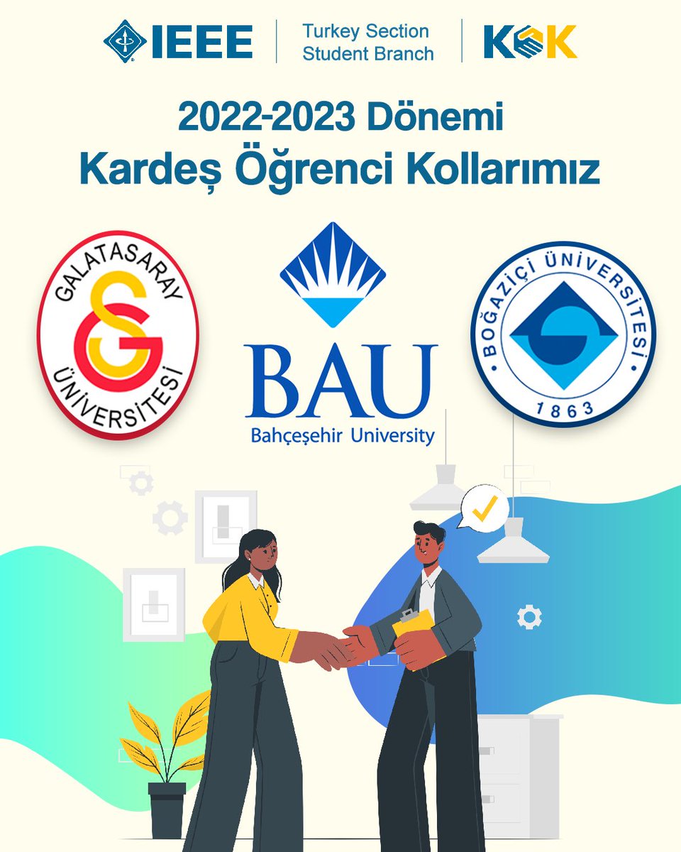 BAU_IEEE's tweet photo. Bu yıl Kardeş Öğrenci Kollarımız IEEE Galatasaray Üniversitesi ve IEEE Boğaziçi Üniversitesi oldu. 🥳

Birlikte dolu dolu çok güzel bir sene geçireceğiz. 🤩💙

#ieee #bauieee #bahcesehiruniversity #galatasarayuniversity #boğaziçiuniversity #kök https://t.co/LJE8cz5swD