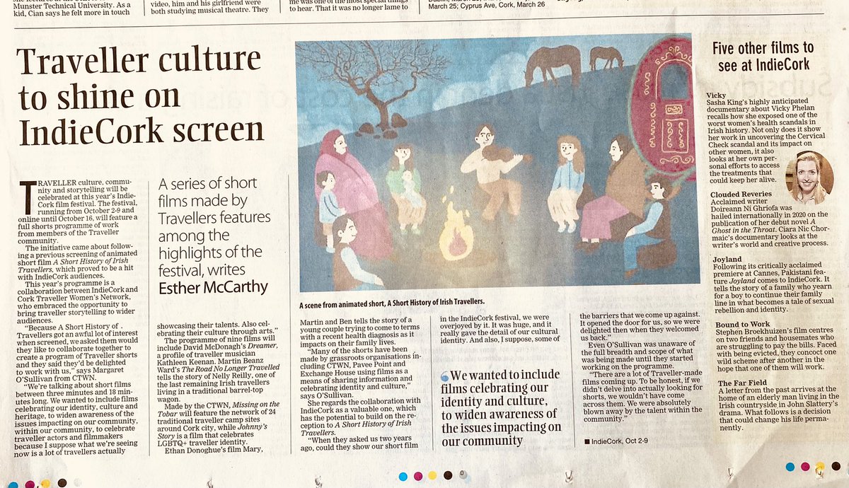 IndieCork's tweet photo. ‘Traveller culture to shine on IndieCork screen’ Thank you @Esthermccarthy https://t.co/W0naSaeDMy