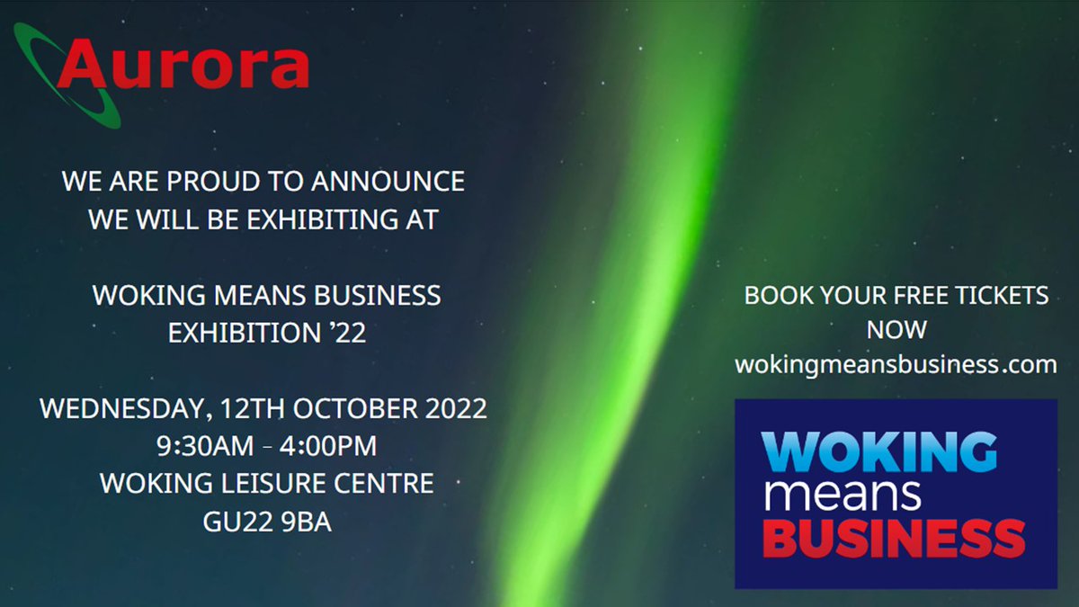 aurora_tax's tweet photo. We are proud to announce we will be exhibiting at 
@WokingMeansBiz
 Wednesday, 12th October at 9:30AM – 4:00PM at Woking Leisure Centre (GU22 9BA)

BOOK YOUR FREE TICKETS NOW
https://t.co/iZAwDvbx0I
#wmb2022 #wokingevents #wokingbusiness https://t.co/ae9wp7KyGV