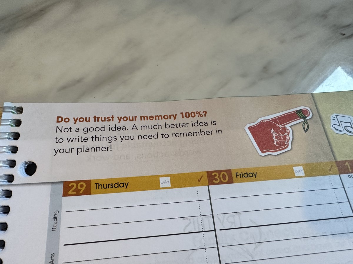 kdaigle's tweet photo. My kid’s planner is dropping truth bombs next to capitalist pleas and I wasn’t prepared for it this morning. #iremembernothing #buyplanners https://t.co/mpwzCZThqR