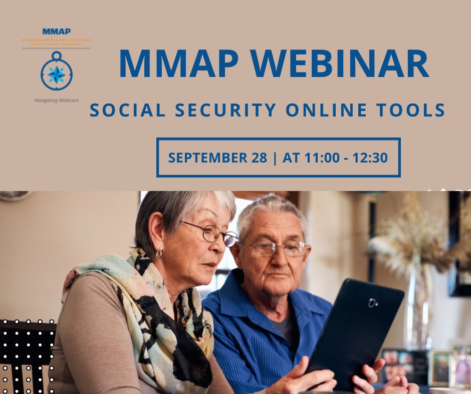 MMAPInc's tweet photo. Join us for a webinar with the Social Security Administration on Wednesday, September 28th at 11:00am.   The topic is Social Security's online tools and MySSA.  To join the webinar: https://t.co/NZ4asC5r3P https://t.co/B5pRN63EC5