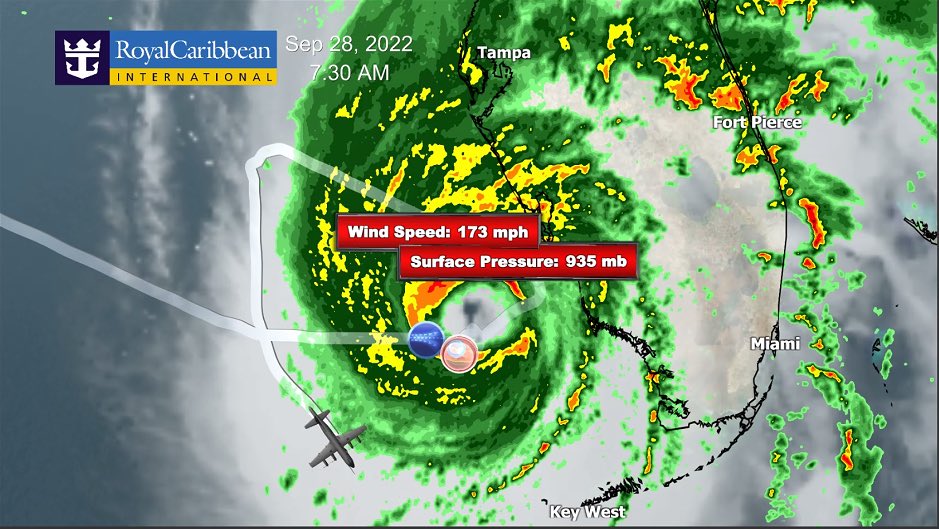 JamesVanFleet's tweet image. Current @NOAA_HurrHunter Flight is supporting Ian is now a Cat 5 Hurricane. 173mph flight level wind would put the surface winds around 158-165mph and Cat 5!! Look for messaging soon from @NHC_Atlantic that Ian has become a historic Category 5 Hurricane.