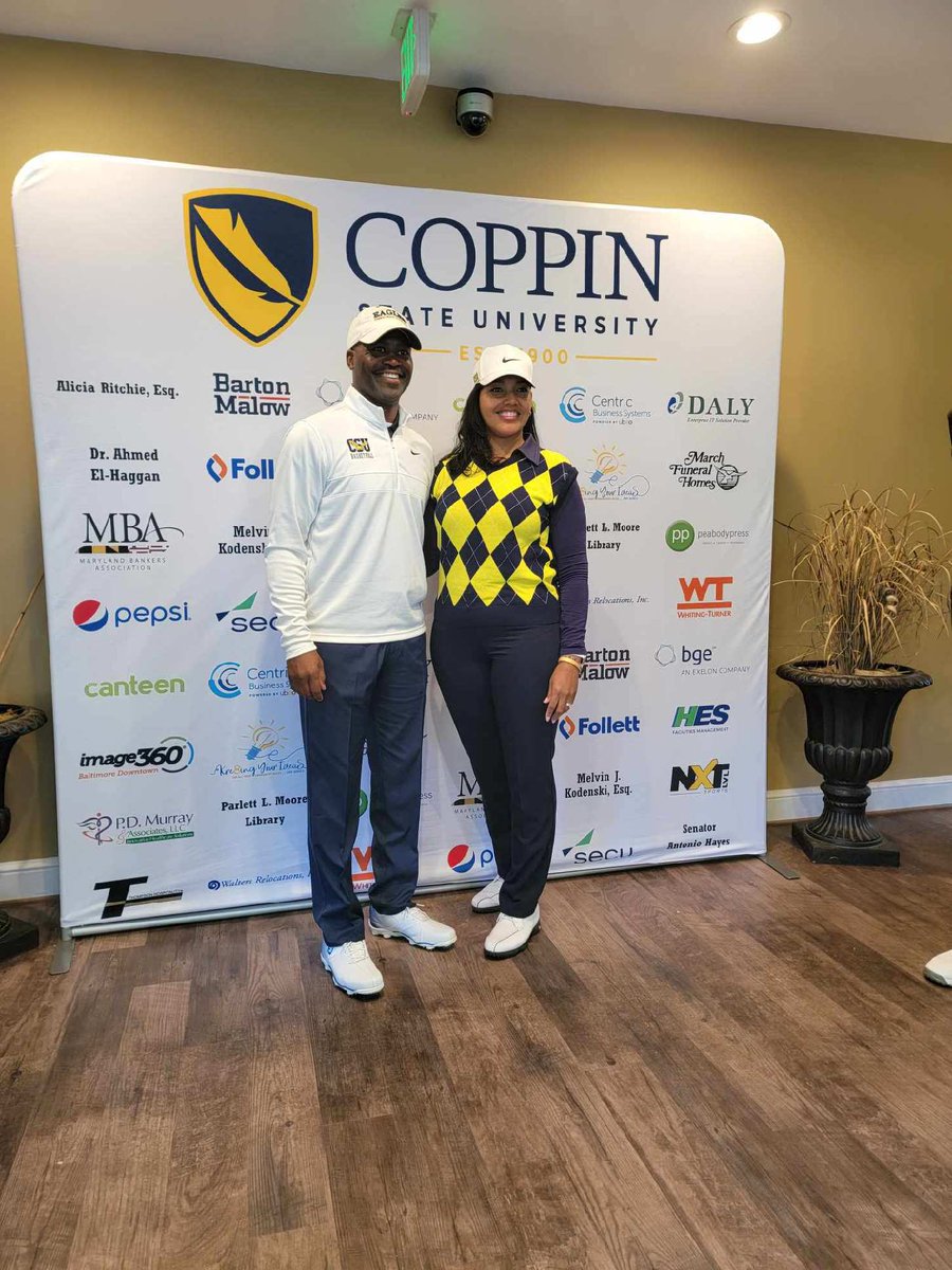 CoppinStateUniv's tweet photo. We are getting ready to kick off the #CSUGolfClassic at Greystone Golf Course. Thank you to State Senator @AntonioHayes40 and #Maryland Senate President @SenBillFerg for supporting #CoppinStateUniversity and @coppinsports! #GoEagles #ExperienceCSU https://t.co/FBYc663lR8