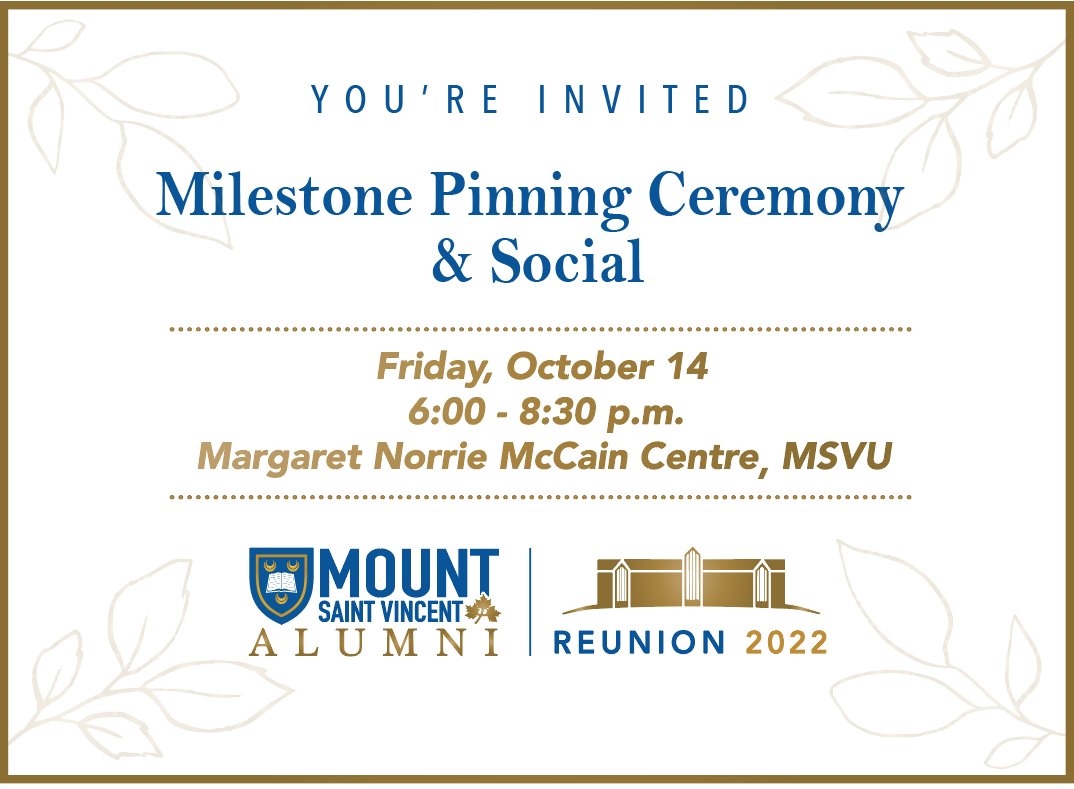 MSVU_Alumni's tweet photo. Did you graduate from @MSVU_Halifax during a year ending in '2 or '7? If so, congrats, you're celebrating a milestone anniversary! Receive your special pin at the Pinning Ceremony & Social! Register for all Reunion events by October 1: https://t.co/W4XuondY0S
#MSVUAlumni https://t.co/pGEIGhuoba