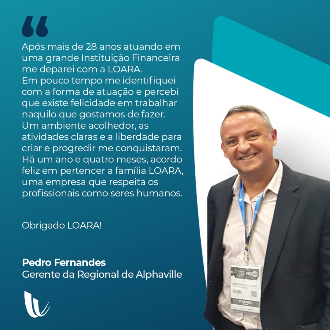 loaracredito's tweet photo. É verdade quando dizemos que a LOARA é um lugar de gente feliz, e isso reflete diretamente nas relações de trabalho e entre os nossos Loarianos. Confira o depoimento do Pedro Fernandes, o Gerente da Regional de Alphaville.

#loaracredito #loara #depoimento https://t.co/YlmOHG6hgc
