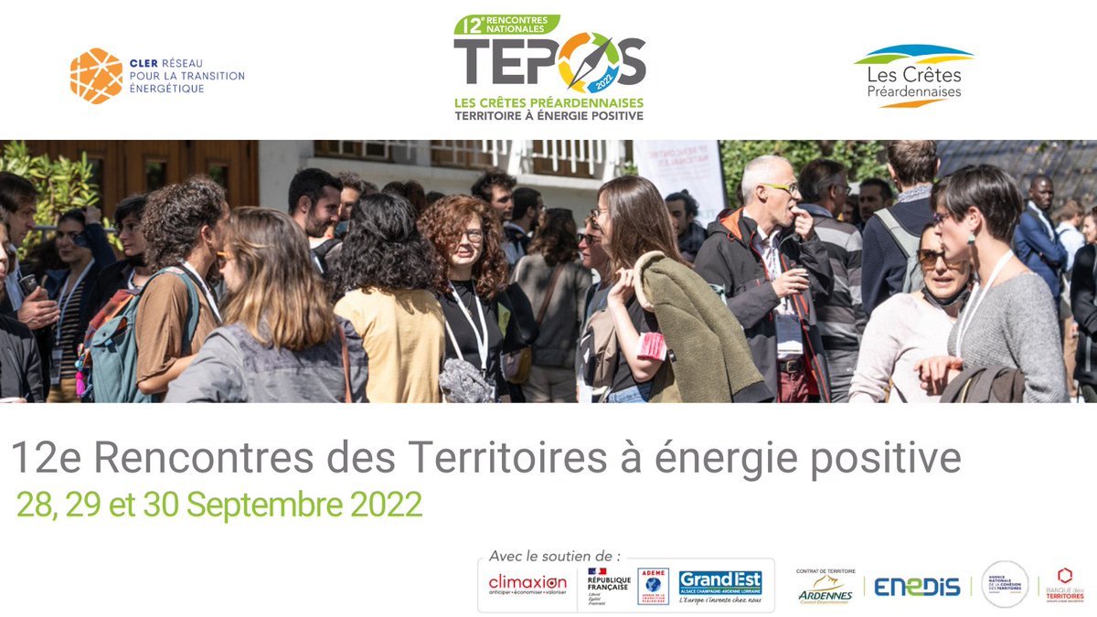 [#TEPOS2022 en direct 🔴]
C’est parti pour la 12e édition des Rencontres des Territoires à énergie positive #TEPOS accueillie par <a href="/cccpa08/">Les Crêtes Préardennaises</a> 
3️⃣ jours de visites de site, conférences, ateliers, et d’échanges pour accélérer ensemble la #TransitionEnergetique