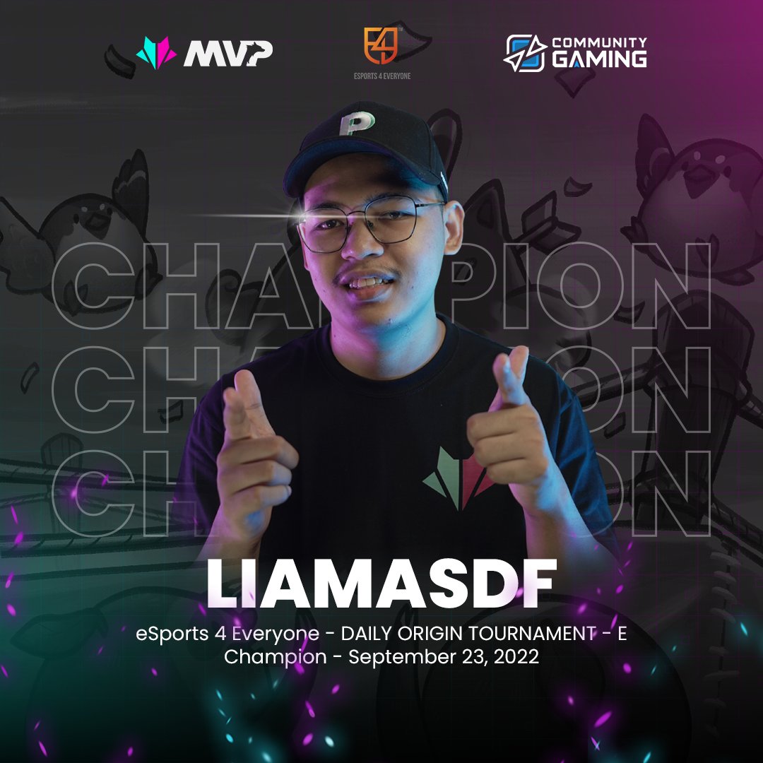 mvpesportsph's tweet photo. Congratulations Liamasdf! He won a championship title in the eSports 4 Everyone - DAILY ORIGIN TOURNAMENT - E. Keep grinding. 

The MVP fam is proud to have a great player like you!

#MVPGuild #MVPAxieEsports #AxieInfinity https://t.co/xUz018FVBR