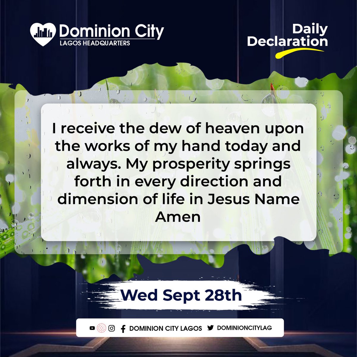 dominioncitylag's tweet photo. Your prosperity springs forth in every direction and dimension in Jesus Name (Amen).
#DominionCity
#DCLagosHQ
#DailyDeclarations
#DCDeclares https://t.co/YKKzQ4vIN4