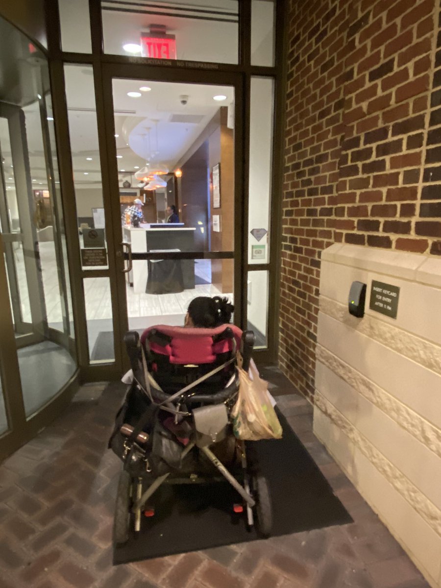 MotherPell's tweet photo. @MarriottBonvoy WOW, $750 for two days in Newport News, VA for family wknd at CNU. Would have been worth it if the automatic door would have opened for my daughter’s wheelchair. Shame on you, @MarriottBonvoy https://t.co/NUgRXyXa9s
