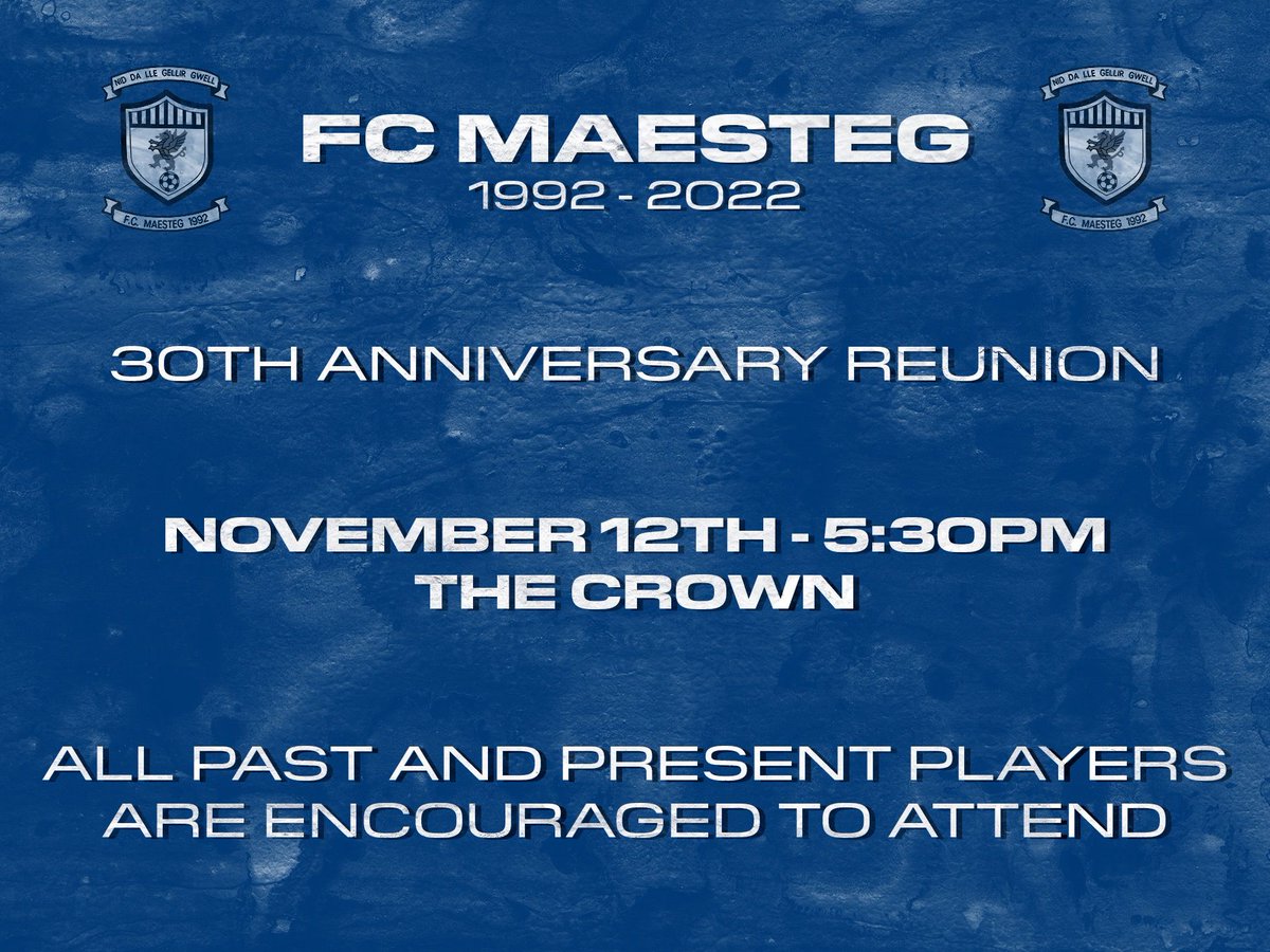 To celebrate FCs 30th season we are hosting an anniversary evening at The Crown on Saturday 12th of November!

Wales and Argentina are playing at 5:30pm and this will be followed by some live entertainment in the evening!

Any questions please get in contact! 

🔵⚪️🔵⚪️