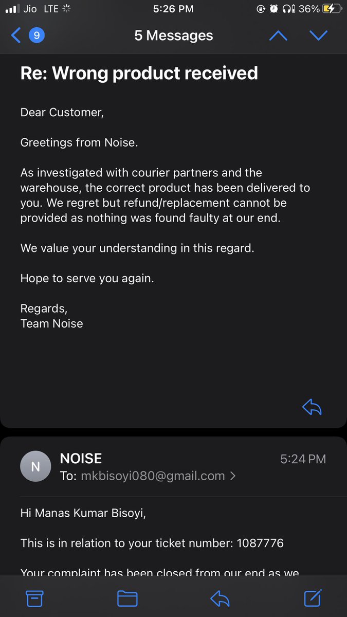 Manaskbisoyi's tweet photo. I have ordered a noise flair carbon black on 16 aug 2022 and I a dead product inside the box, so that I raised a complain against that and after replacement I received a boat product inside that after that I have raised 4-5 complaints https://t.co/HsOcSM9lwP