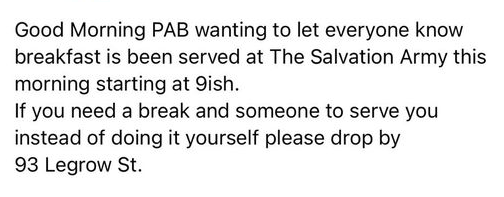 WreckhousePress's tweet photo. If you're hungry, swing by the Salvation Army in #portauxbasques #newfoundland https://t.co/KqchMxtOdg