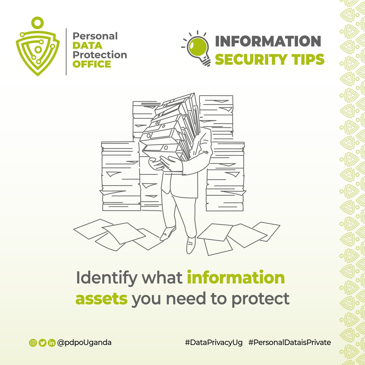 pdpoUG's tweet photo. When information falls into the wrong hands, it can ruin lives, bring businesses down, and even be used to cause harm. As businesses, it is important to identify what information assets you need to collect. #infosecuritytips #PersonalDataisPrivate #DataPrivacyUG https://t.co/dumAreetcP