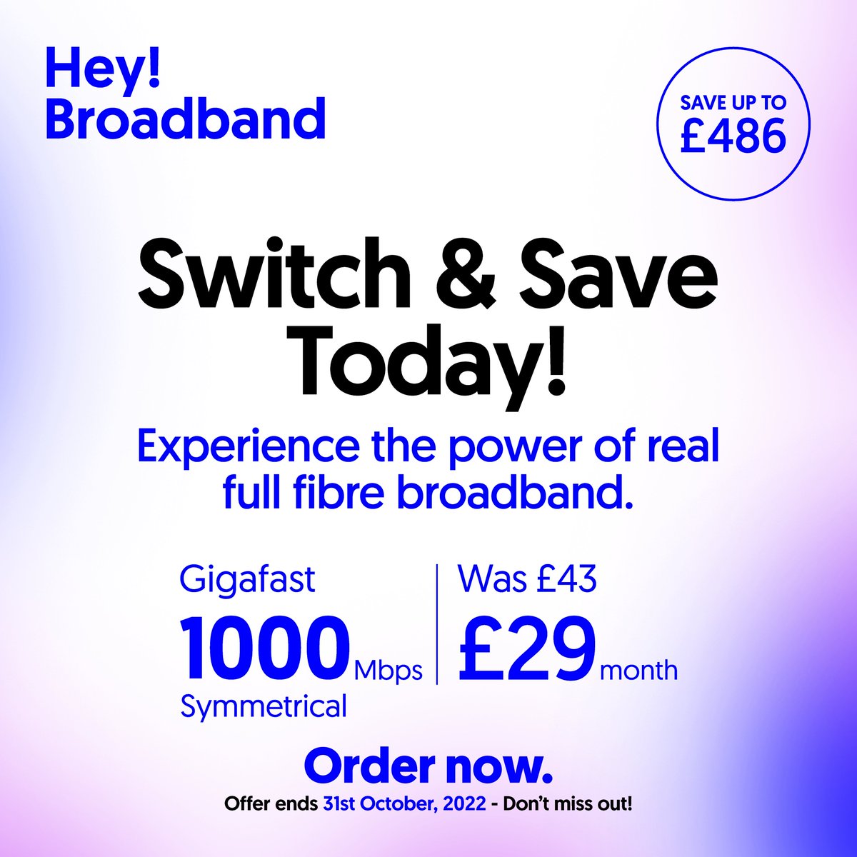HeyBroadband's tweet photo. Our #Gigafast internet gives you speeds you never imagined possible! Using our full fibre technology, you can update your home #broadband for only £29 per month and surf the internet at your leisure. No buffering, no dropouts, no disappointments. Visit https://t.co/y0g6aXEQTT https://t.co/bynljLTcs5