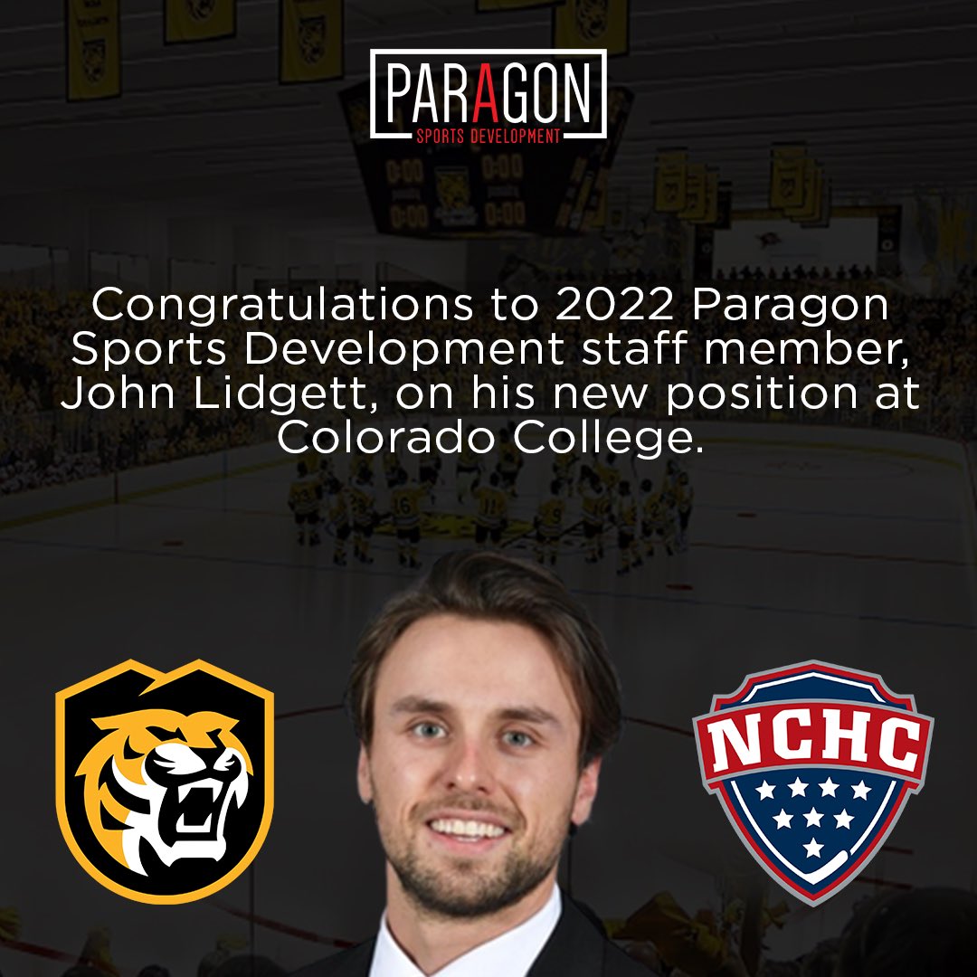 . <a href="/PSD_WeDevelop/">ParagonSportsDevelopment</a> | Staff. 

We want to congratulate John Lidgett for his new position at <a href="/CCTigerHKY/">CC Hockey</a> | <a href="/thenchc/">The NCHC</a> ! 

<a href="/PSD_WeDevelop/">ParagonSportsDevelopment</a> will continue to support our development camps w/ some of the best <a href="/NCAAIceHockey/">NCAA Ice Hockey</a> coaches. 

ParagonSportsDevelopment.com